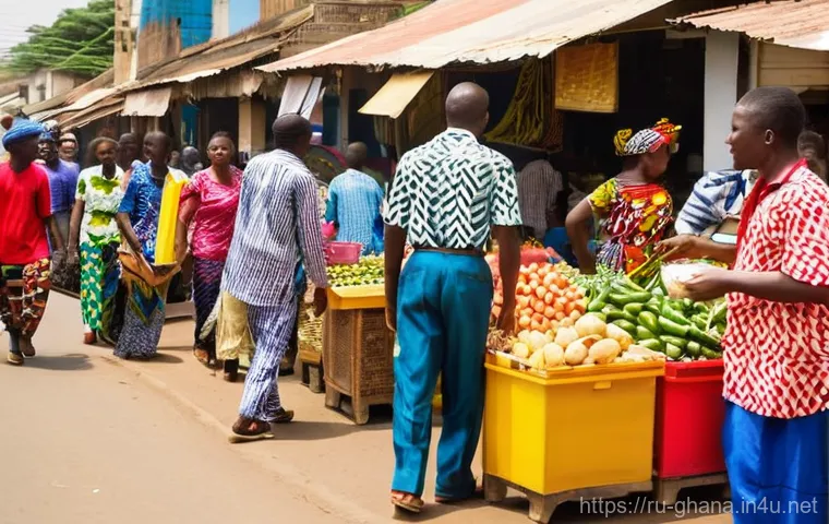 가나에서 숙소 고르는 법 - **Prompt:** "A vibrant and energetic street scene in the Osu district of Accra, Ghana, during a sunn...