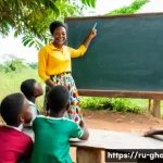 Home 14 가나에서 여행하며 봉사활동 하기 - **Prompt 1: Joyful English Lesson in a Ghanaian Village**
"A female volunteer, mid-20s to early ...