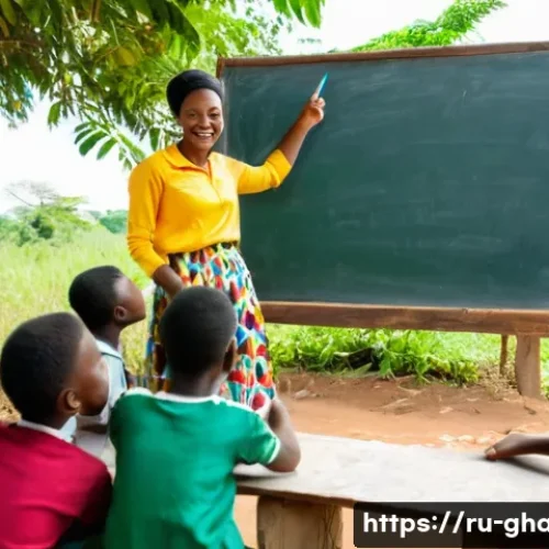 Home 26 가나에서 여행하며 봉사활동 하기 - **Prompt 1: Joyful English Lesson in a Ghanaian Village**
"A female volunteer, mid-20s to early ...
