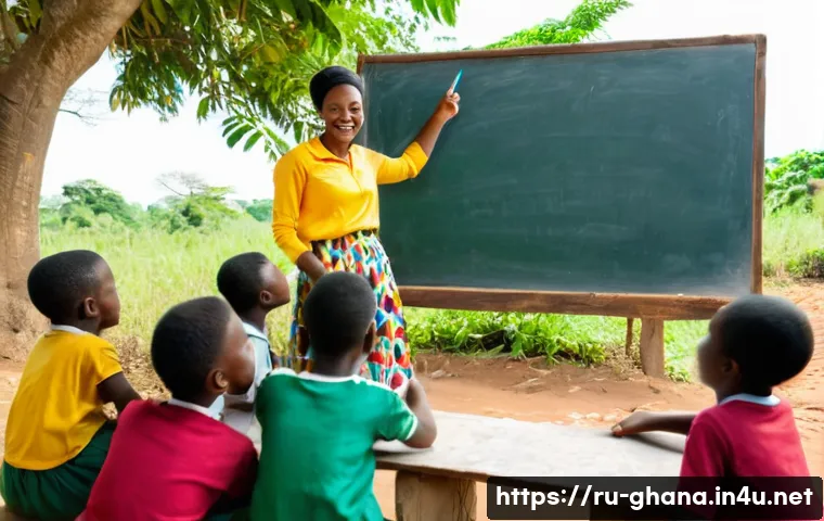 가나에서 여행하며 봉사활동 하기 - **Prompt 1: Joyful English Lesson in a Ghanaian Village**
    "A female volunteer, mid-20s to early ...