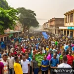 Home 21 가나에서 벌어진 대규모 시위 - A bustling street scene in Accra, Ghana, showing diverse groups of young people gathered peacefully ...